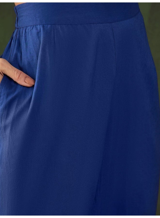 AKS Royal Blue Georgette Floral Printed Anarkali With ContrastDupatta - Image 3