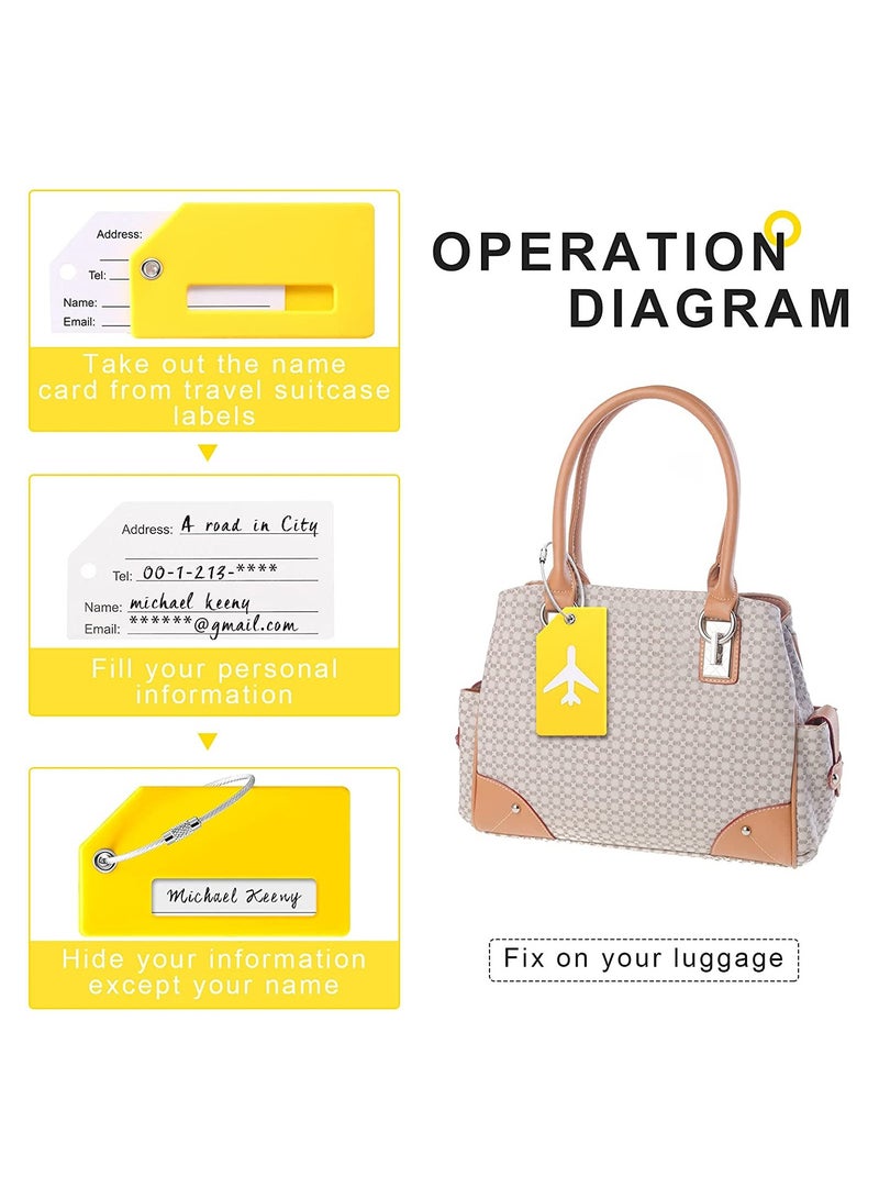5 Pack Bright Yellow Silicone Luggage Tags with ID Card - Durable Anti-Lost Tags for Easy Identification, Includes Stainless Steel Loops for Secure Attachment - Image 4