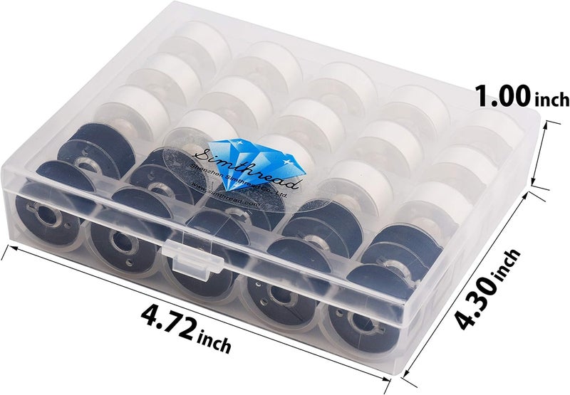 simthread 25pcs 15White+10Black Prewound Bobbin Thread Size A Class 15 (SA156) 60WT with Clear Storage Plastic Case Box 70D/2 Compatible with Brother Embroidery Thread Sewing Thread Machine DIY - Image 2