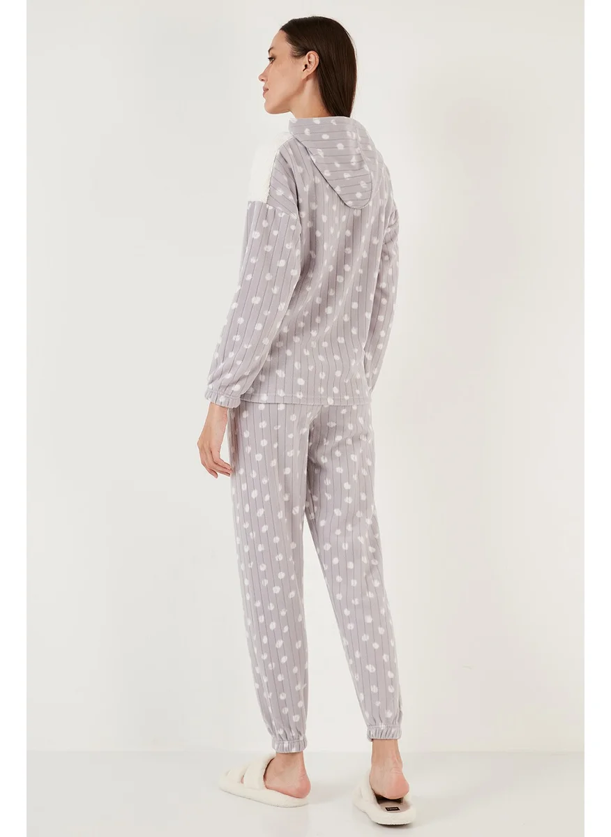 Lela Patterned Regular Fit Hooded Fleece Pajama Set Women's Pajama Set 6571001