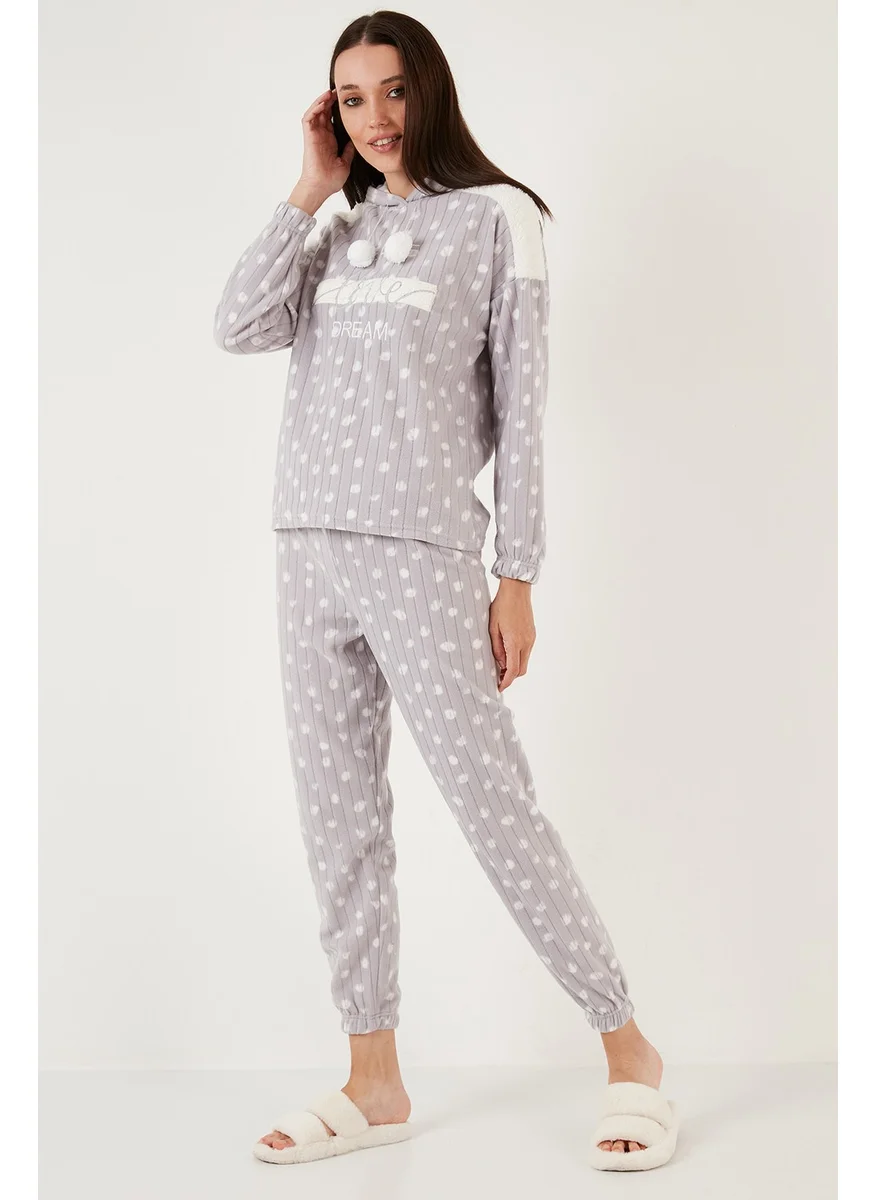 Lela Patterned Regular Fit Hooded Fleece Pajama Set Women's Pajama Set 6571001