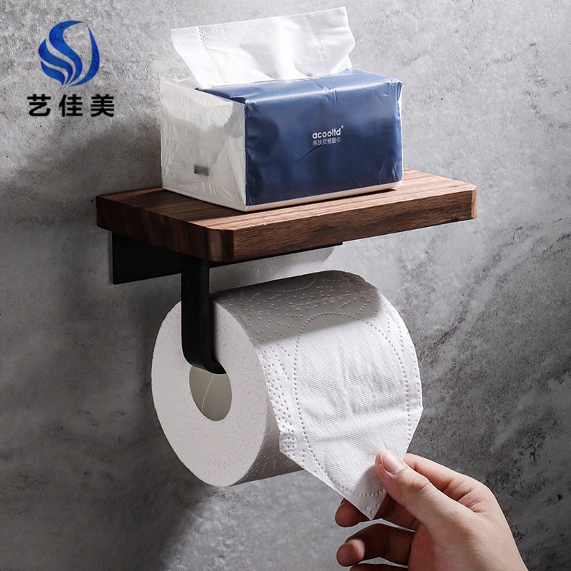 Creative Solid Wood Tissue Holder Punch-Free Toilet Paper Box Toilet Mobile Phone Storage Rack Black Walnut Paper Roll Rack - Image 3