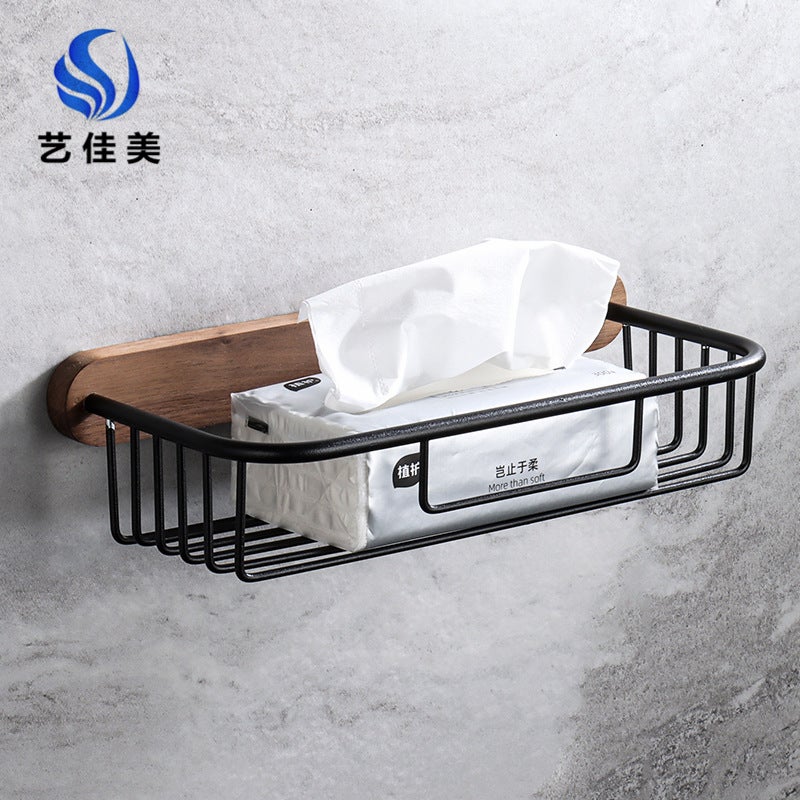 Creative Solid Wood Tissue Holder Punch-Free Toilet Paper Box Toilet Mobile Phone Storage Rack Black Walnut Paper Roll Rack - Image 4