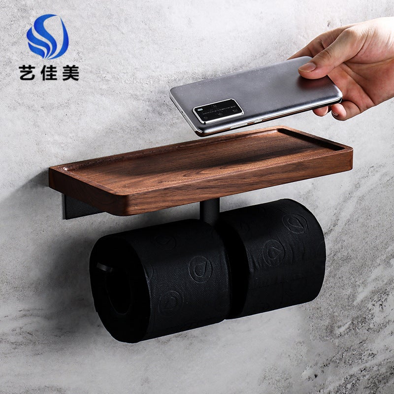 Creative Solid Wood Tissue Holder Punch-Free Toilet Paper Box Toilet Mobile Phone Storage Rack Black Walnut Paper Roll Rack - Image 5