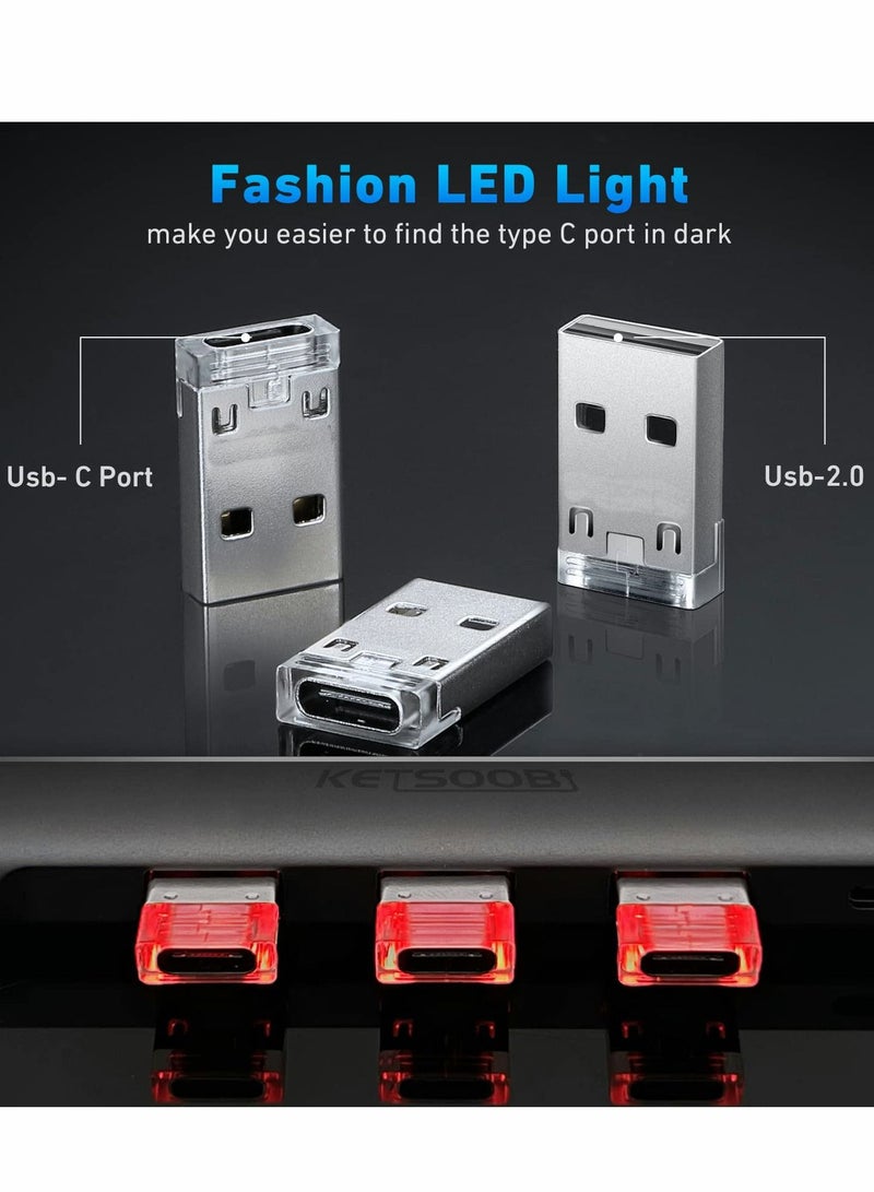 Excefore USB A Male to USB C Female Adapter 3 Pack, USB Adaptor with Atmosphere Light Type C to USB Converter Compatible with iPhone14/13 Pro Max, Airpods, Apple iWatch, Samsung Galaxy S22, Google Pixel - Image 2