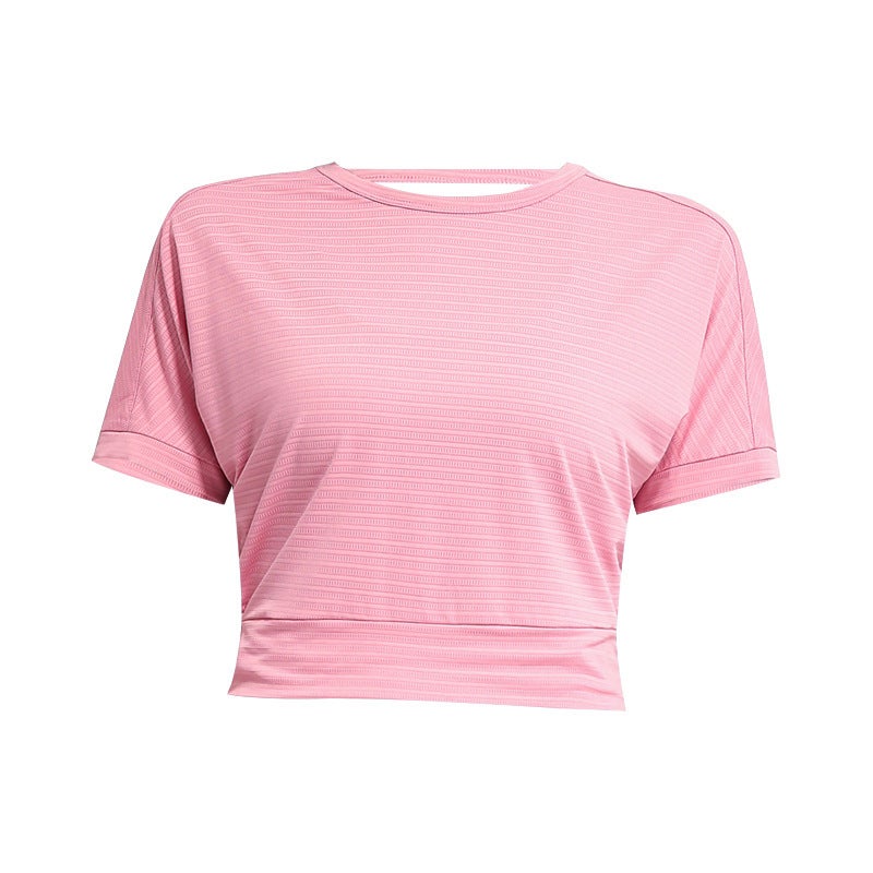Generic New American Back Yoga Wear Short-sleeved Womens Loose Breathable Sports T-shirt Cool Comfortable Fitness Running Short-sleeved Top Lotus root starch 