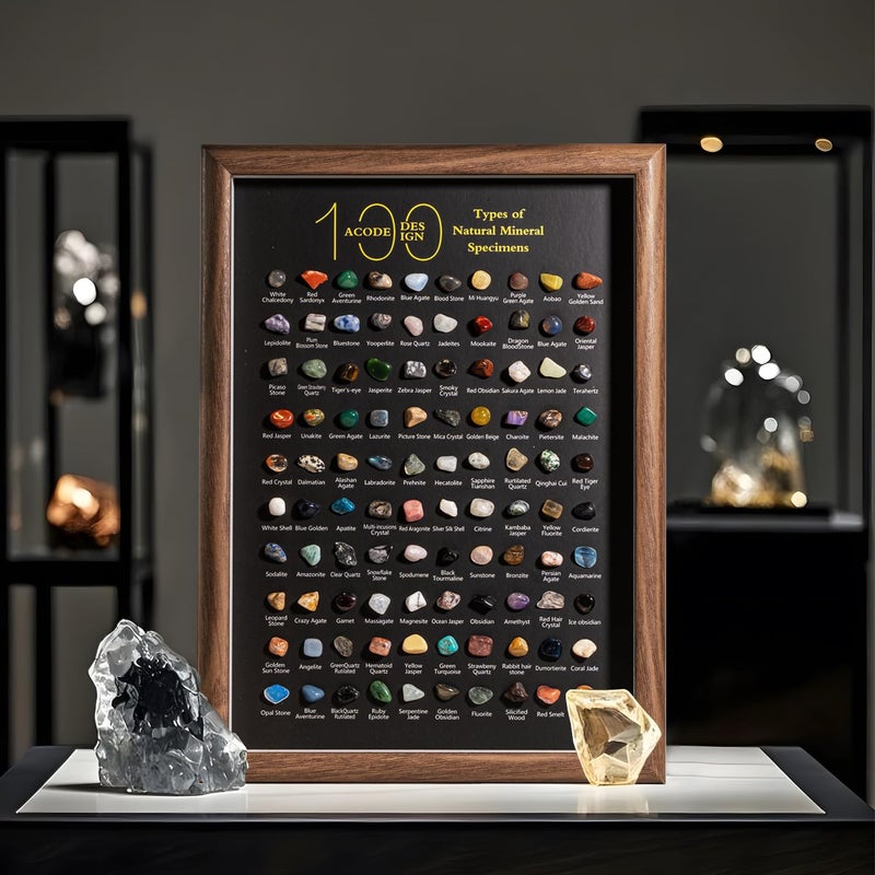 ACODE Natural Mineral Specimen Shadow Box, Geology Collection Display Case, Home Decor Wall Art Tabletop Display with Real Rocks Crystals, Gift for Birthday Christmas Housewarming Children's Day - Image 4