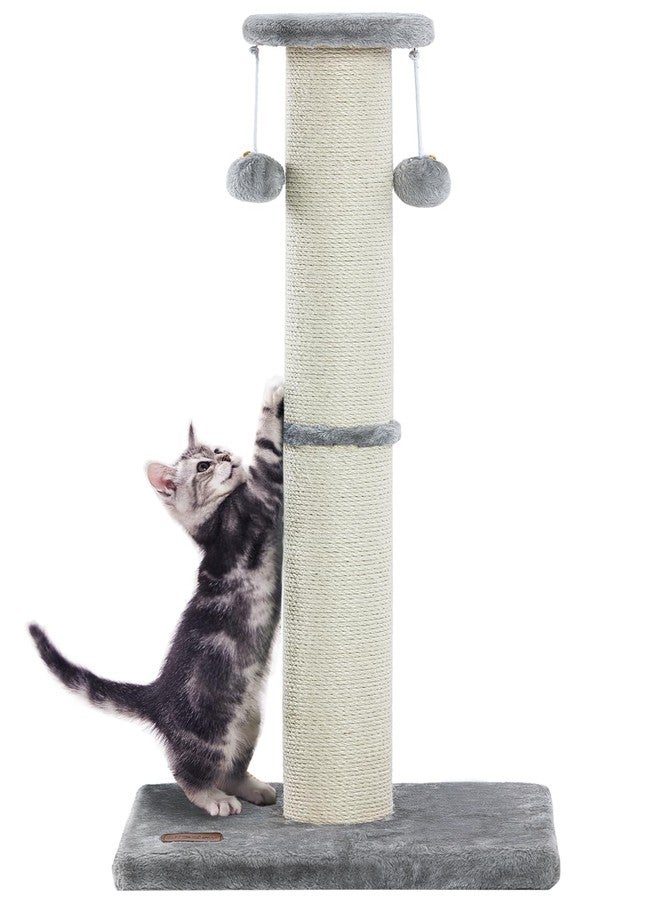 Kilodor 34Inch Tall Cat Scratching Post,4.3Inch Diameter Large Sisal Cat Scratch Post with Ball, Sturdy and Durable Cat Scratcher for Indoor Cats Adults Grey - Image 1