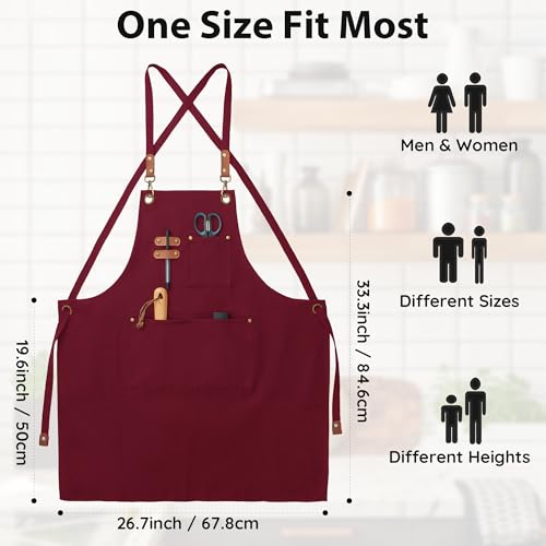 FunChaos Canvas Aprons, Work Aprons for Men Women, Chef Aprons with Adjustable Strap and 3 Pockets, Apron for Servers Kitchen Cooking Baking Artist Painting, Cross Back - Image 5