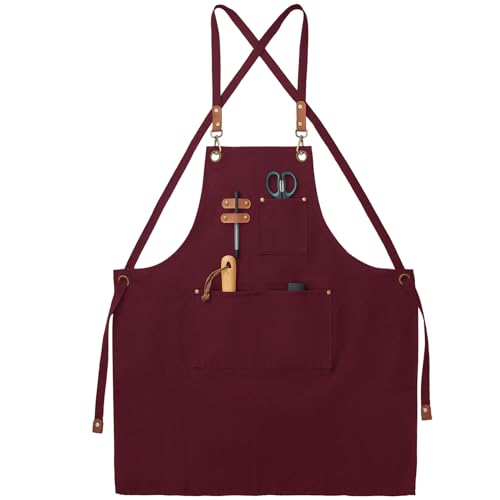 FunChaos Canvas Aprons, Work Aprons for Men Women, Chef Aprons with Adjustable Strap and 3 Pockets, Apron for Servers Kitchen Cooking Baking Artist Painting, Cross Back - Image 1