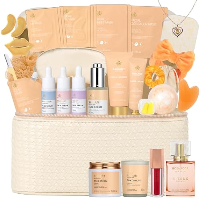 RA ROSA ACCA Christmas Gifts for Women, Orange 33 Pcs Facial Kit, Skin Care Gift Set, Self-Care Kit, Spa & Bath & Body Basket Gift, Beauty Bag Set, Collagen Gel Mask, Pampering Kit, Birthday Gift, Mother Day - Image 1