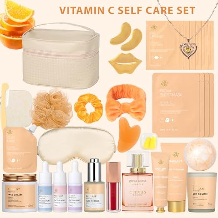 RA ROSA ACCA Christmas Gifts for Women, Orange 33 Pcs Facial Kit, Skin Care Gift Set, Self-Care Kit, Spa & Bath & Body Basket Gift, Beauty Bag Set, Collagen Gel Mask, Pampering Kit, Birthday Gift, Mother Day - Image 2