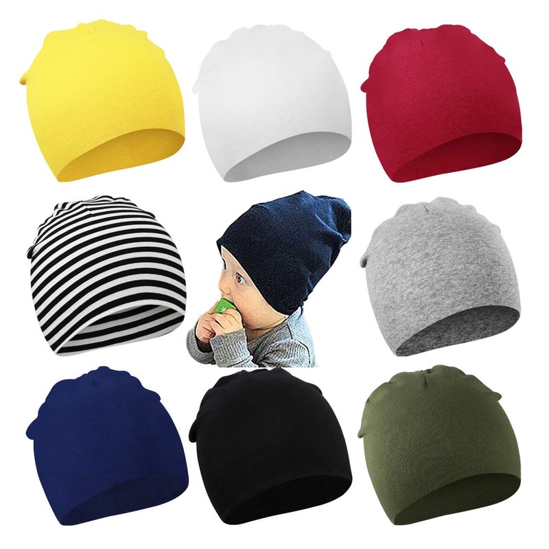 DRESHOW BQUBO 8 Pack Unisex Baby Beanie Hat Infant Toddler Kid Hats Baby Soft Cute Knit Cap Nursery Beanie