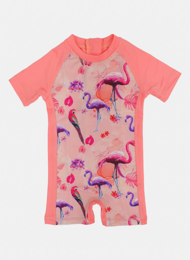 I.Wear I.Wear Girls Swimsuit Overall – Salmon Flamingo - Image 1