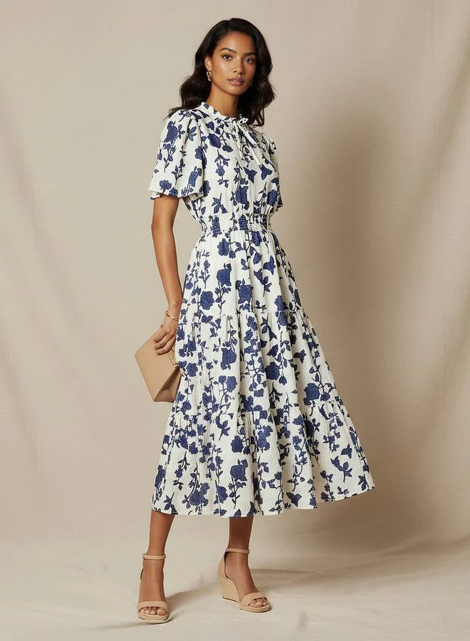 سبلاش فيڤ فستان ميدي فيسكوز متعدد الطبقات بأكمام مكشكشة