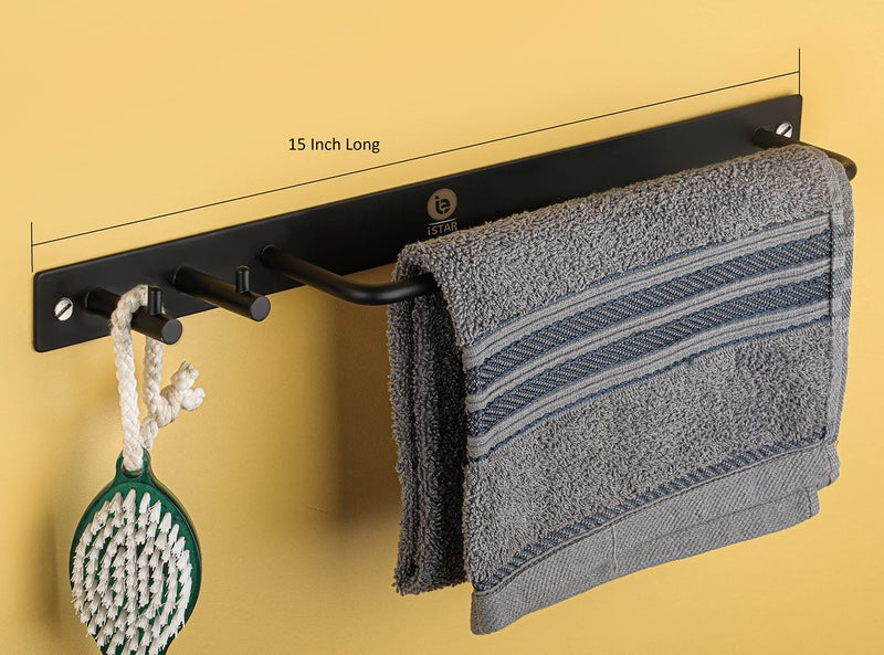 iSTAR Stainless Steel Towel Stand/Towel Rod with Hook for Bathroom Cloth Hooks Hanger Door Wall Bedroom Bathroom Robe Hooks Rail for Hanging Round Shape Hook (Antique Black) - Image 2
