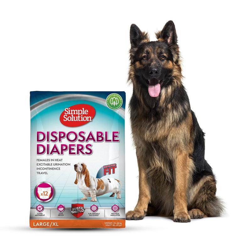 Simple Solution True Fit Disposable Dog Diapers for Female Dogs, Super Absorbent with Wetness Indicator, Leak Proof, Adjustable, Comfortable Fit, Quickly Absorb, Large-XL Size 46-69cm Waist (12 Pack) - Image 1