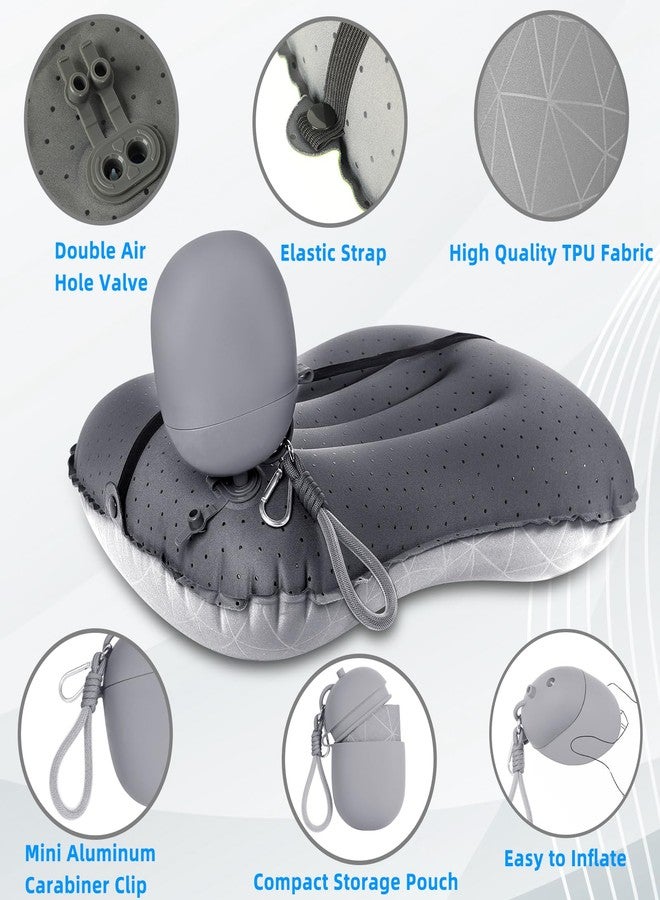 Crisonky Camping Inflatable Pillow with 2-in-1 Silicone Air Pump Storage Bag – Ultralight Travel Pillow for Airplane, Lumbar Support, Dual Valve Easy Inflate, Compressible Ergonomic (Grey) - Image 2