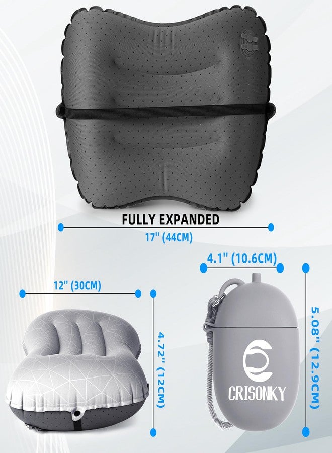 Crisonky Camping Inflatable Pillow with 2-in-1 Silicone Air Pump Storage Bag – Ultralight Travel Pillow for Airplane, Lumbar Support, Dual Valve Easy Inflate, Compressible Ergonomic (Grey) - Image 4