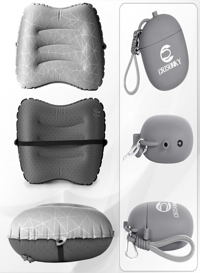 Crisonky Camping Inflatable Pillow with 2-in-1 Silicone Air Pump Storage Bag – Ultralight Travel Pillow for Airplane, Lumbar Support, Dual Valve Easy Inflate, Compressible Ergonomic (Grey) - Image 5