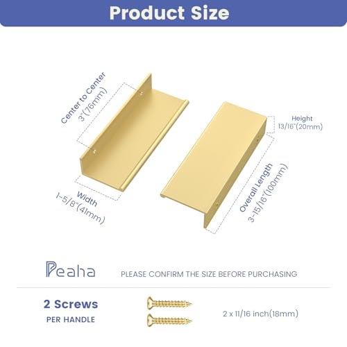 Peaha 10 Pack Finger Pulls for Cabinets Gold Edge Pulls for Cabinets Finger Pull Cabinet Handles Kitchen Concealed Drawer Pull 3 Inch Hole Center - Image 2