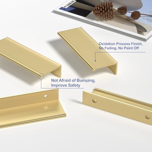 Peaha 10 Pack Finger Pulls for Cabinets Gold Edge Pulls for Cabinets Finger Pull Cabinet Handles Kitchen Concealed Drawer Pull 3 Inch Hole Center - Image 4