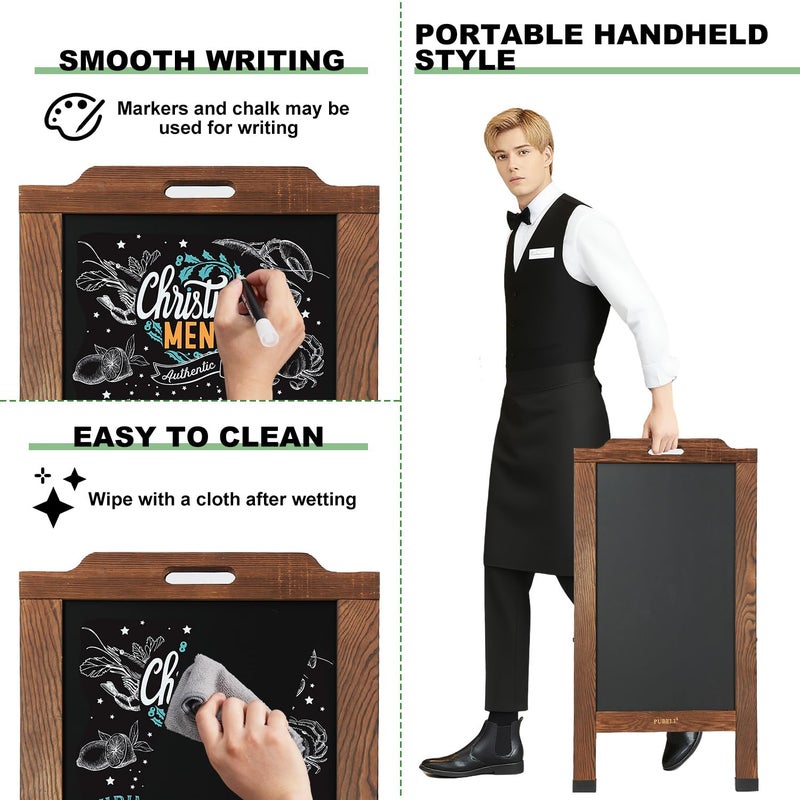Pubell Magnetic Sandwich A-Frame Chalkboard Sign - 40 x 20 Inches, Brown Large Wooden Chalk Board for Sidewalk, Stand up Double-Sided Outdoor Easel Display for Restaurant Cafe Shop Wedding Party or Business - Image 4
