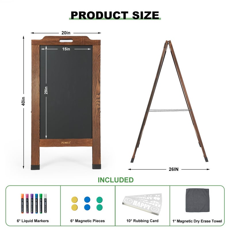 Pubell Magnetic Sandwich A-Frame Chalkboard Sign - 40 x 20 Inches, Brown Large Wooden Chalk Board for Sidewalk, Stand up Double-Sided Outdoor Easel Display for Restaurant Cafe Shop Wedding Party or Business - Image 2