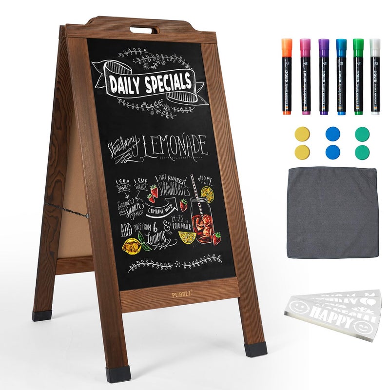 Pubell Magnetic Sandwich A-Frame Chalkboard Sign - 40 x 20 Inches, Brown Large Wooden Chalk Board for Sidewalk, Stand up Double-Sided Outdoor Easel Display for Restaurant Cafe Shop Wedding Party or Business - Image 1