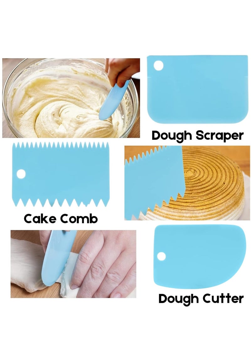 Cake Scraper Decorating Comb, Flexible Plastic Dough Scraper for Bread Making, Reusable Pastry Pizza Dough Cutting Tool for Baked Cake Edge Stripe Decoration (Blue) - Image 5