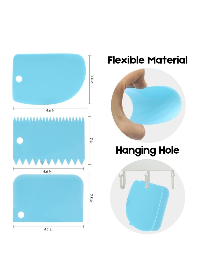 Cake Scraper Decorating Comb, Flexible Plastic Dough Scraper for Bread Making, Reusable Pastry Pizza Dough Cutting Tool for Baked Cake Edge Stripe Decoration (Blue) - Image 3