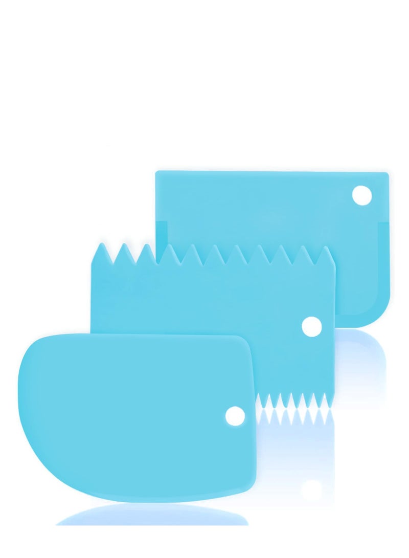 Cake Scraper Decorating Comb, Flexible Plastic Dough Scraper for Bread Making, Reusable Pastry Pizza Dough Cutting Tool for Baked Cake Edge Stripe Decoration (Blue) - Image 2