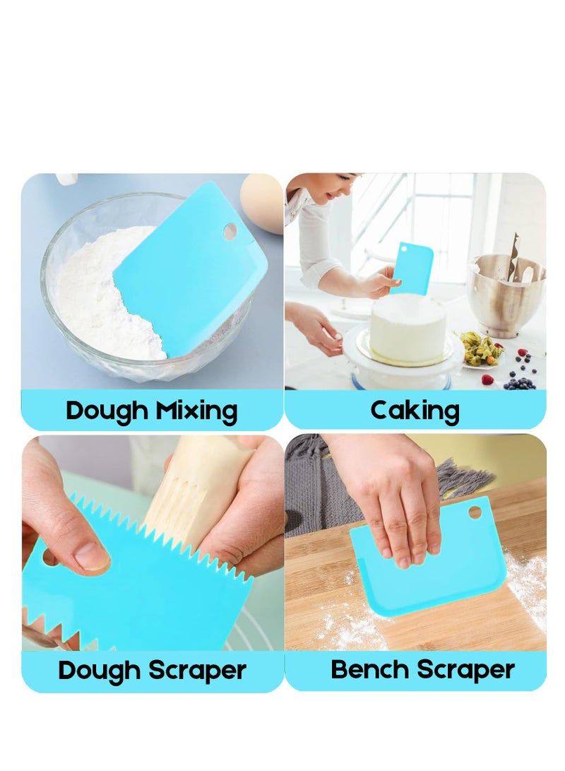 Cake Scraper Decorating Comb, Flexible Plastic Dough Scraper for Bread Making, Reusable Pastry Pizza Dough Cutting Tool for Baked Cake Edge Stripe Decoration (Blue) - Image 4