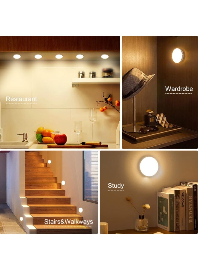 3 Pack Motion Sensor Light, Rechargeable LED Night Light [8 LEDs], with USB Cable & Magnetic Patch, 3 Modes, Cordless Safe Wall Light for Kitchen, Bookshelves, Drawers - 3000K Warm Yellow - Image 5