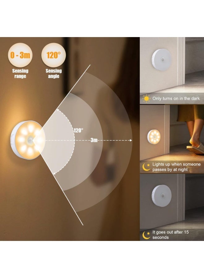 3 Pack Motion Sensor Light, Rechargeable LED Night Light [8 LEDs], with USB Cable & Magnetic Patch, 3 Modes, Cordless Safe Wall Light for Kitchen, Bookshelves, Drawers - 3000K Warm Yellow - Image 2