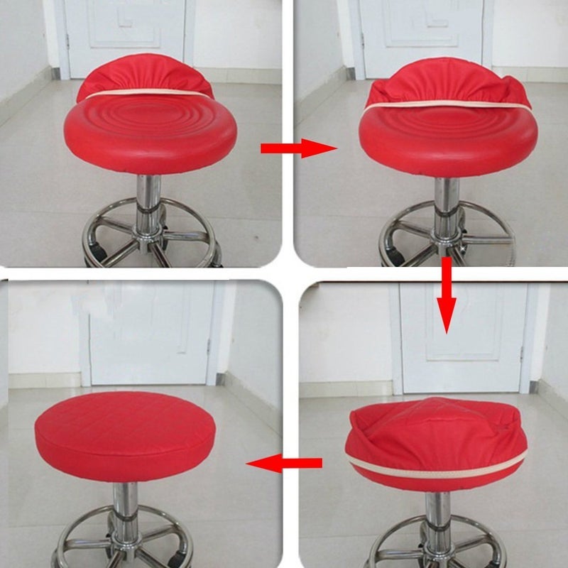 Sigmat 2 Pack Waterproof Pu Bar Stool Cover Anti-Slip Round Seat Cover 15.5 Inch Black - Image 5