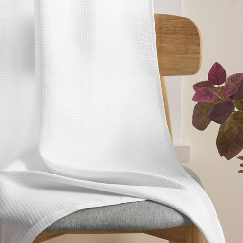 Home Queen White Waffle Bathroom Window Curtains, Water Repellent Rod Pocket Short Kitchen Drapes for Small Window, 2 Panels, 36 X 24 Each - Image 5