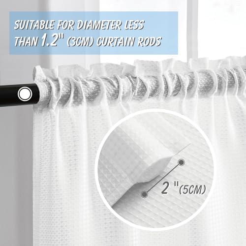 Home Queen White Waffle Bathroom Window Curtains, Water Repellent Rod Pocket Short Kitchen Drapes for Small Window, 2 Panels, 36 X 24 Each - Image 2