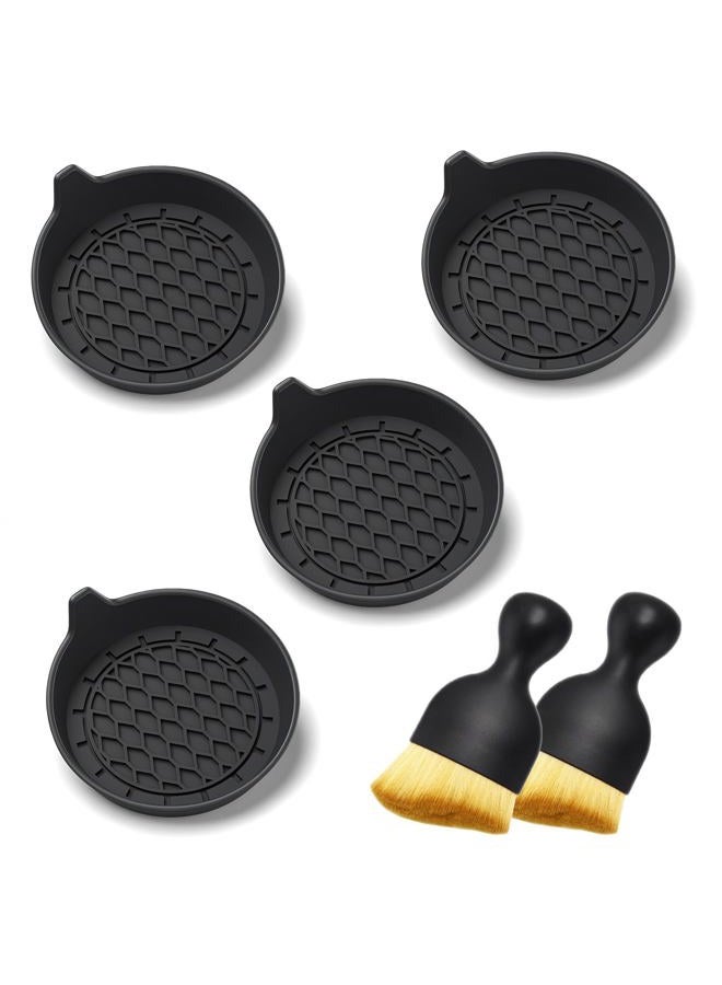fccairms Car Coaster and Interior Cleaning Brush Set, 4 Pack Silicone Car Cup Holder Coasters + 2 Pack Interior Detailing Brush, Universal Car Interior Accessories (Black) - Image 1