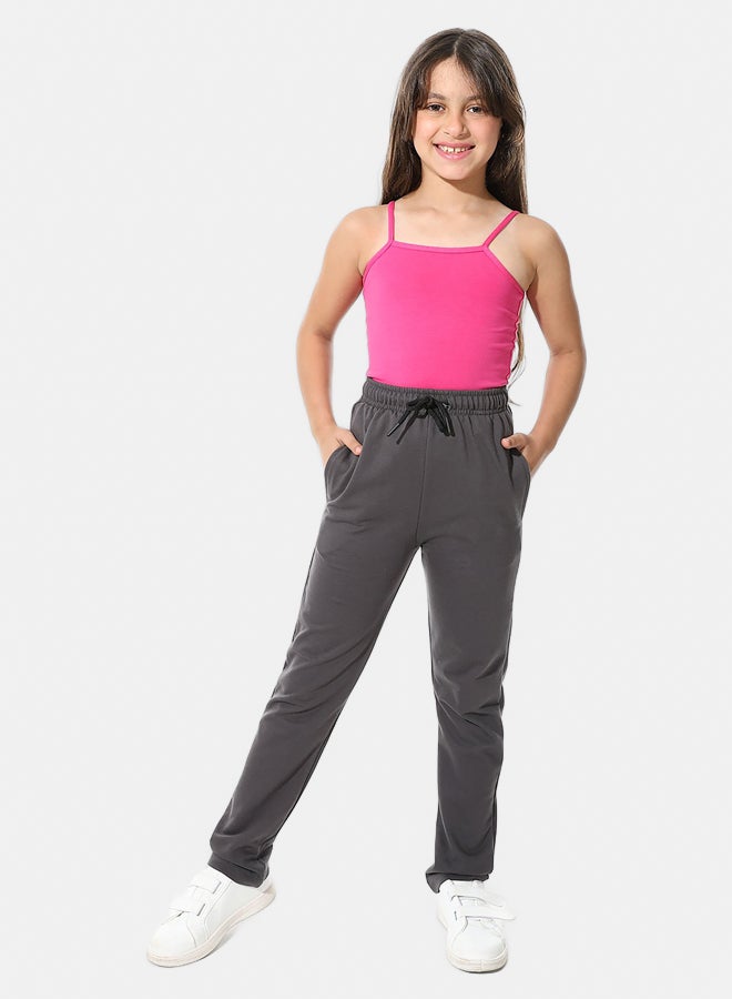 Andora Solid Elastic Waist Soft Pants - Dark Gray_Gray - Image 4