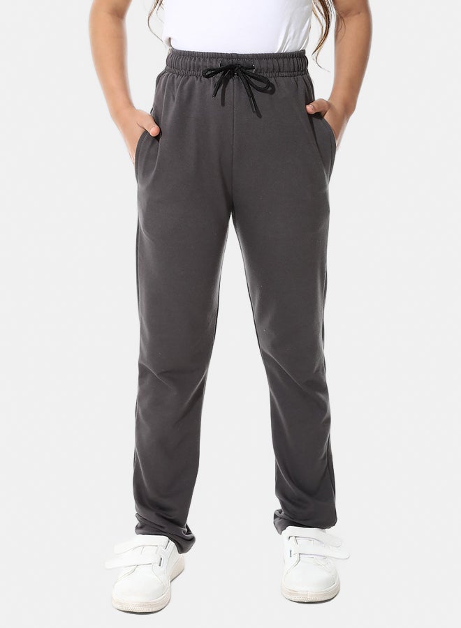 Andora Solid Elastic Waist Soft Pants - Dark Gray_Gray - Image 1