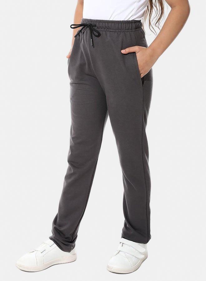 Andora Solid Elastic Waist Soft Pants - Dark Gray_Gray - Image 2