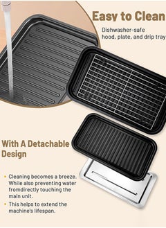 Garlo Electric Indoor Grill,2 in 1 Indoor Grills for Kitchen with Grill Net & Non-Stick Cooking Removable Plate, Temperature Control, Dishwasher Safe, 1500W Smokeless Grill  - Image 5
