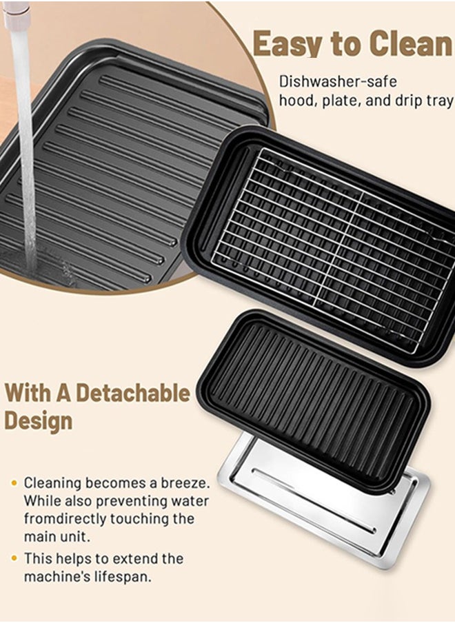 Garlo Electric Indoor Grill,2 in 1 Indoor Grills for Kitchen with Grill Net & Non-Stick Cooking Removable Plate, Temperature Control, Dishwasher Safe, 1500W Smokeless Grill  - Image 5