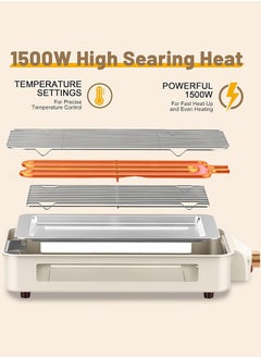 Garlo Electric Indoor Grill,2 in 1 Indoor Grills for Kitchen with Grill Net & Non-Stick Cooking Removable Plate, Temperature Control, Dishwasher Safe, 1500W Smokeless Grill  - Image 3