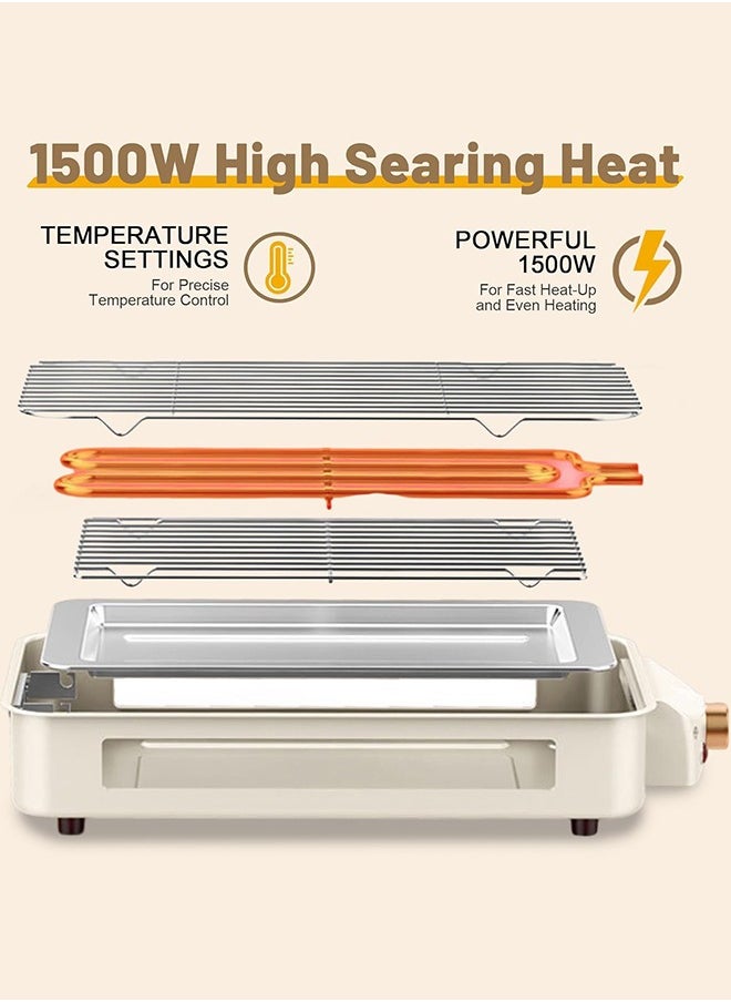Garlo Electric Indoor Grill,2 in 1 Indoor Grills for Kitchen with Grill Net & Non-Stick Cooking Removable Plate, Temperature Control, Dishwasher Safe, 1500W Smokeless Grill  - Image 3