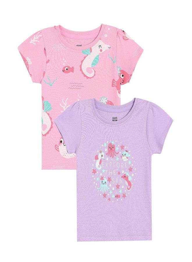 miniklub Cotton Pack of 2 Half Sleeves Aqua Theme Printed Tops - (0-3M) - Image 1