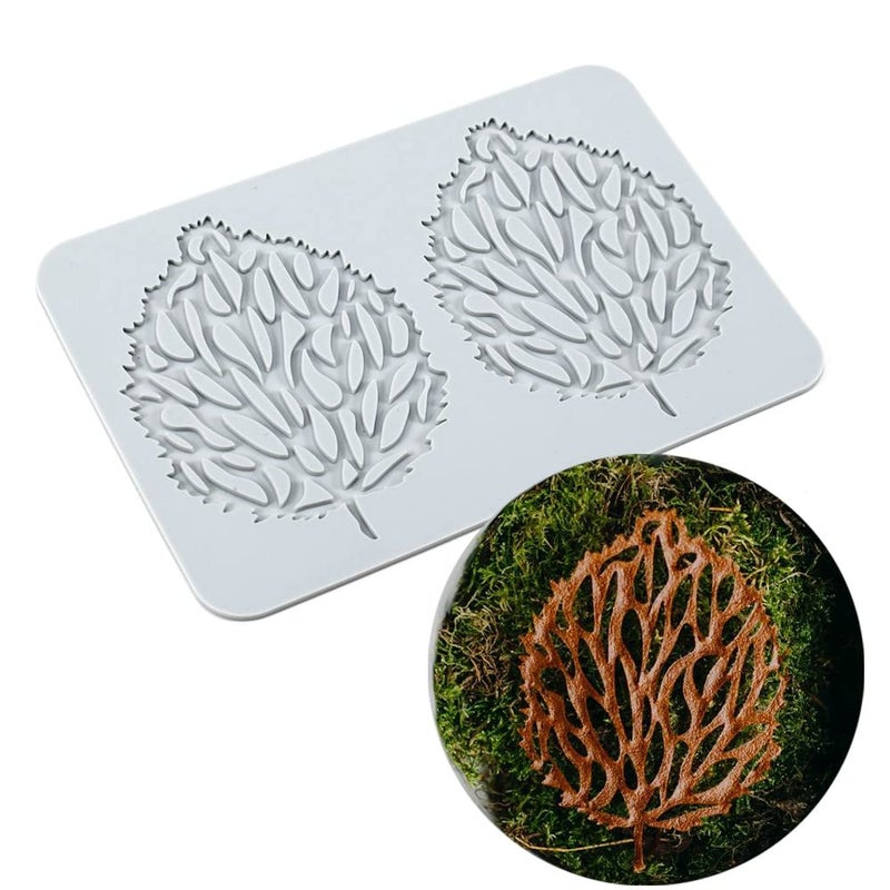 TUKE Lace Molds for Cake Decorating 3D Leaf Silicone Molds for Baking Gummy Molds Clay Fondant Molds Lace Mats Flower Honeycomb Bee Pattern for Sugar Chocolate Polymer (Leaf_8.12x5.4x0.12inch_Q) - Image 1