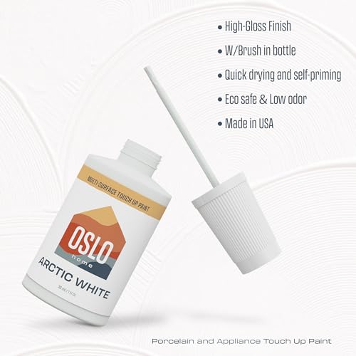 Oslo Home Porcelain + Appliance Touch Up Paint, Arctic White, 1oz, High-Gloss, w/Brush in Bottle, for Appliances - Image 2