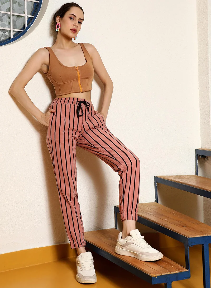 PINACOLADA Women's Nude Pink Striped Trackpants
